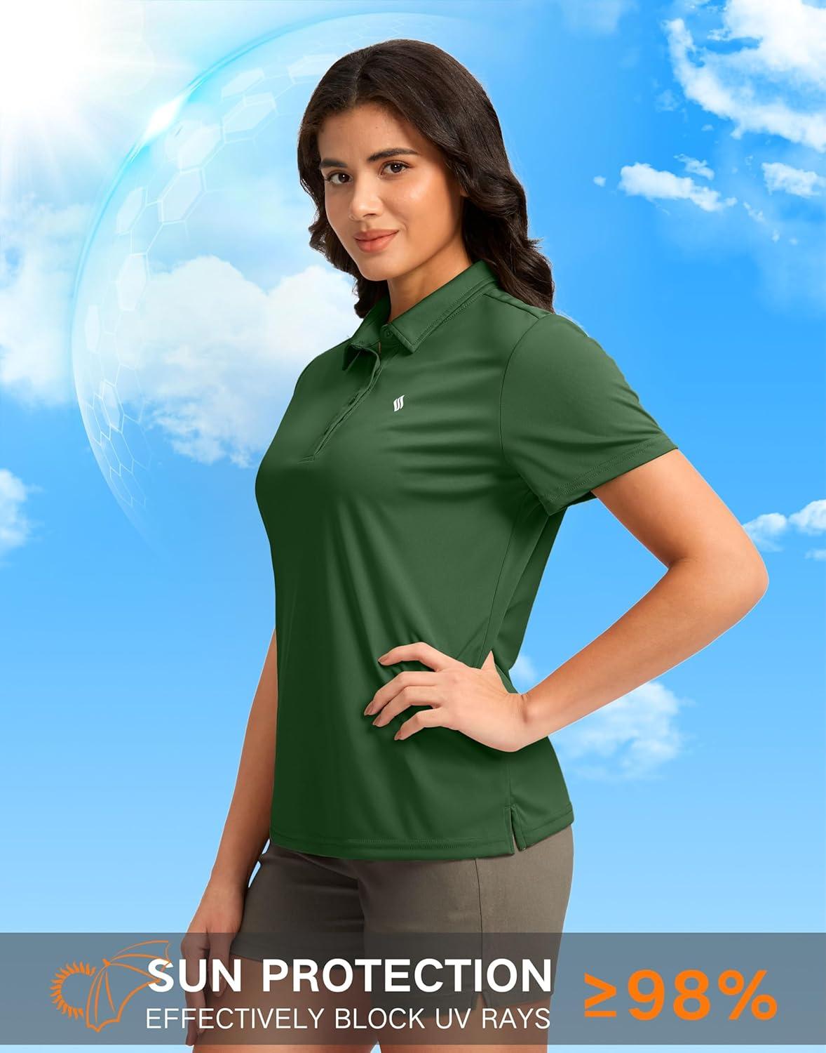 imageWomens Golf Shirt Short Sleeve Lightweight Moisture Wicking Work Tennis Tops Collared Polo Shirts for Women with 4ButtonGreen