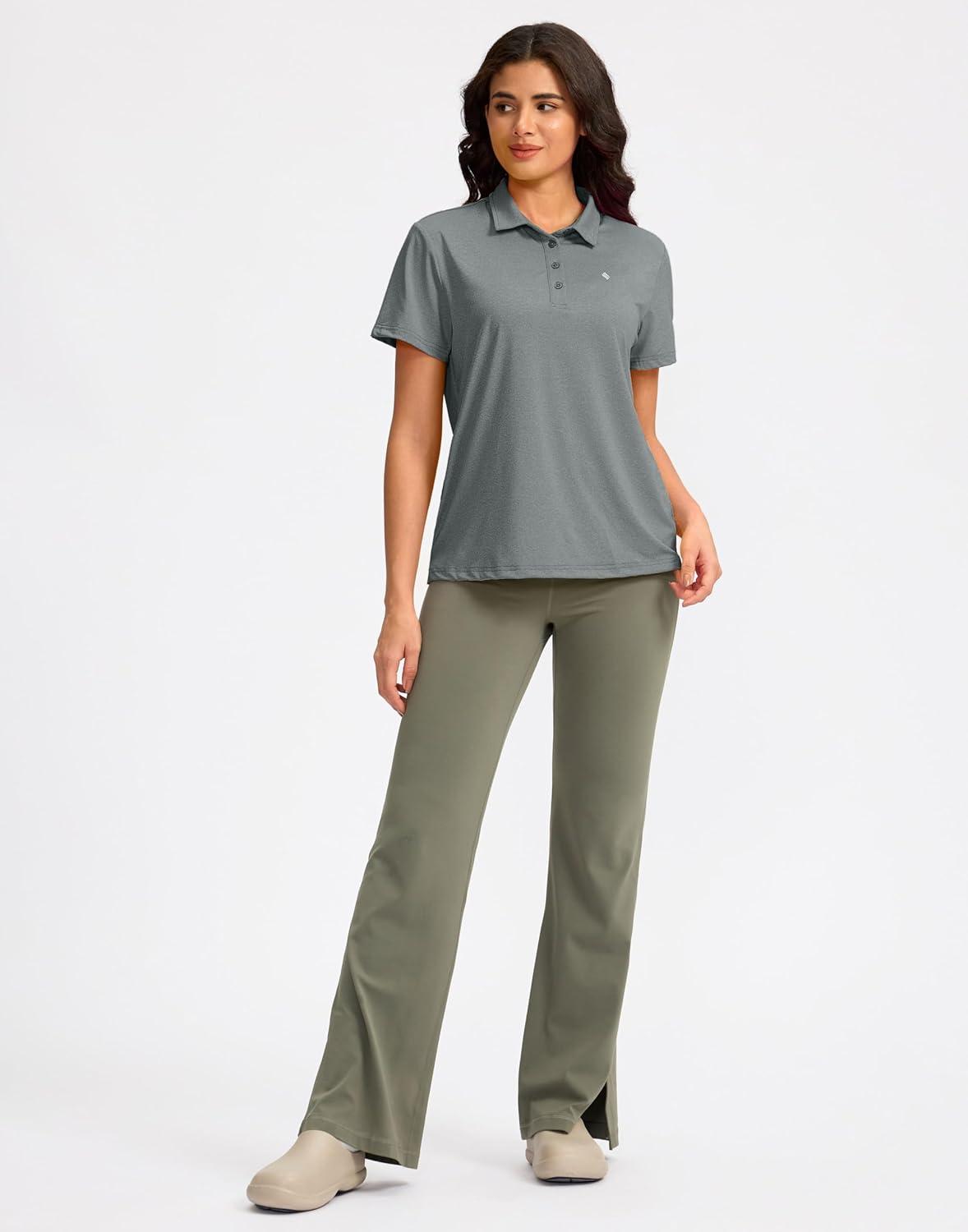 imageWomens Golf Shirt Short Sleeve Lightweight Moisture Wicking Work Tennis Tops Collared Polo Shirts for Women with 4ButtonHeather Grey