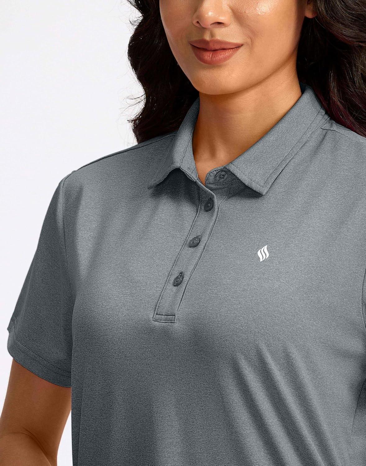imageWomens Golf Shirt Short Sleeve Lightweight Moisture Wicking Work Tennis Tops Collared Polo Shirts for Women with 4ButtonHeather Grey