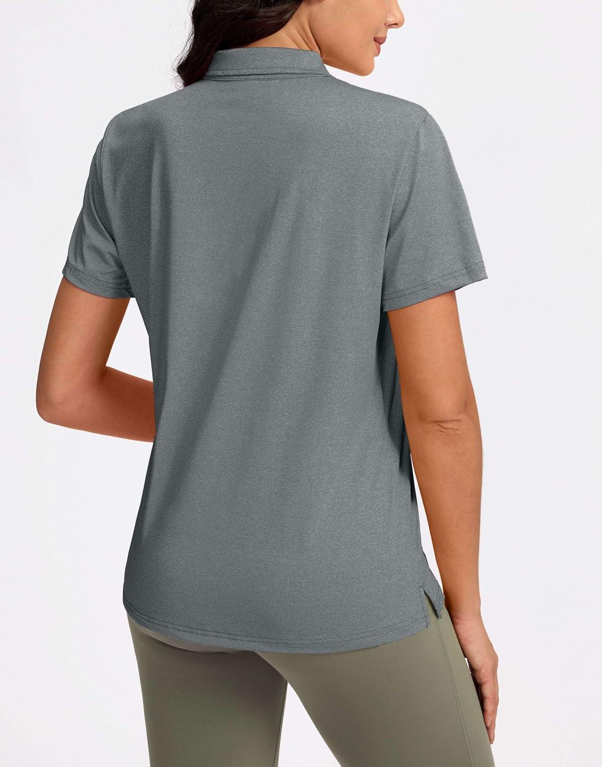 imageWomens Golf Shirt Short Sleeve Lightweight Moisture Wicking Work Tennis Tops Collared Polo Shirts for Women with 4ButtonHeather Grey