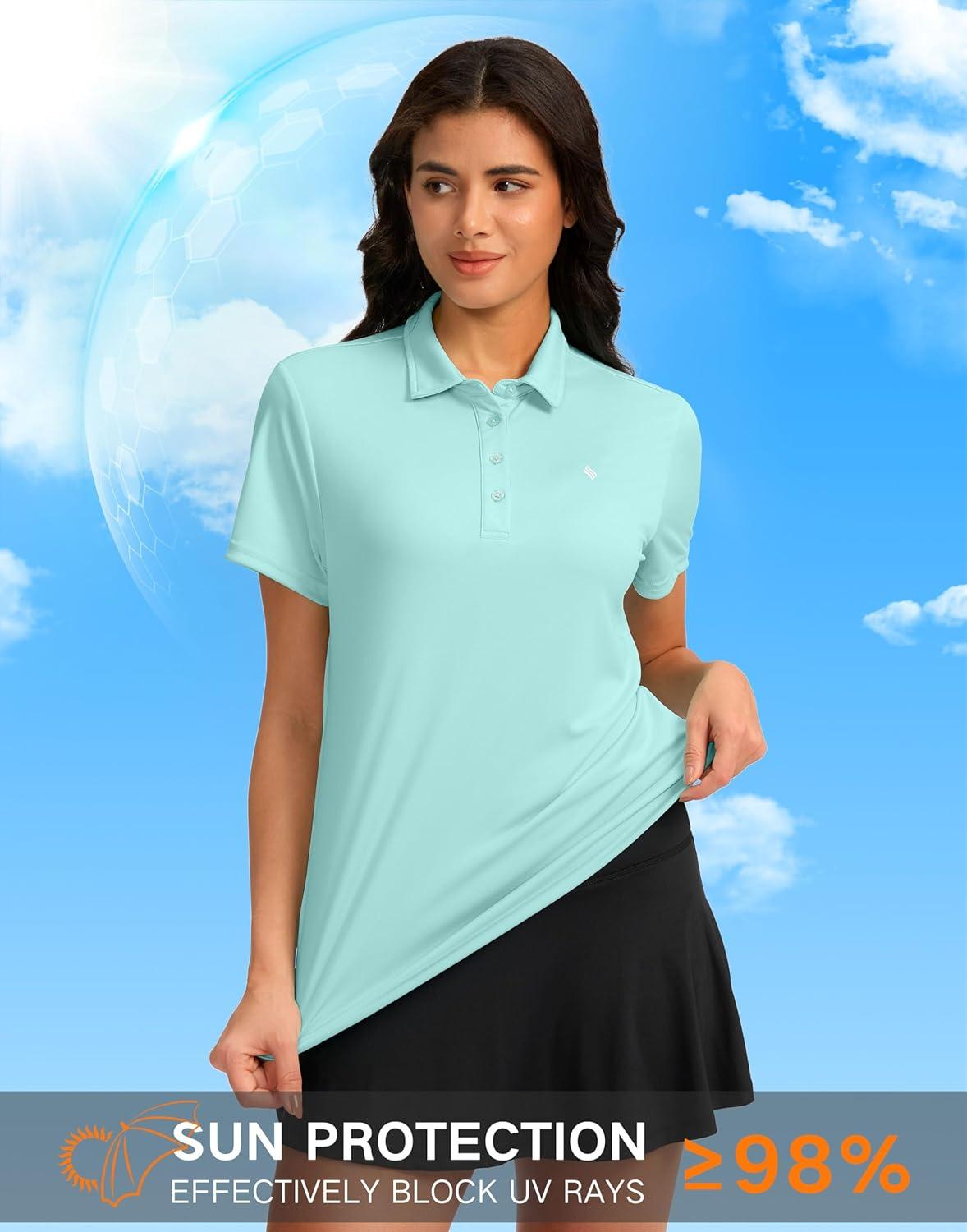 imageWomens Golf Shirt Short Sleeve Lightweight Moisture Wicking Work Tennis Tops Collared Polo Shirts for Women with 4ButtonLight Green