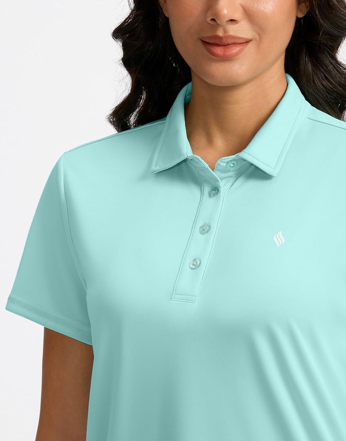 imageWomens Golf Shirt Short Sleeve Lightweight Moisture Wicking Work Tennis Tops Collared Polo Shirts for Women with 4ButtonLight Green