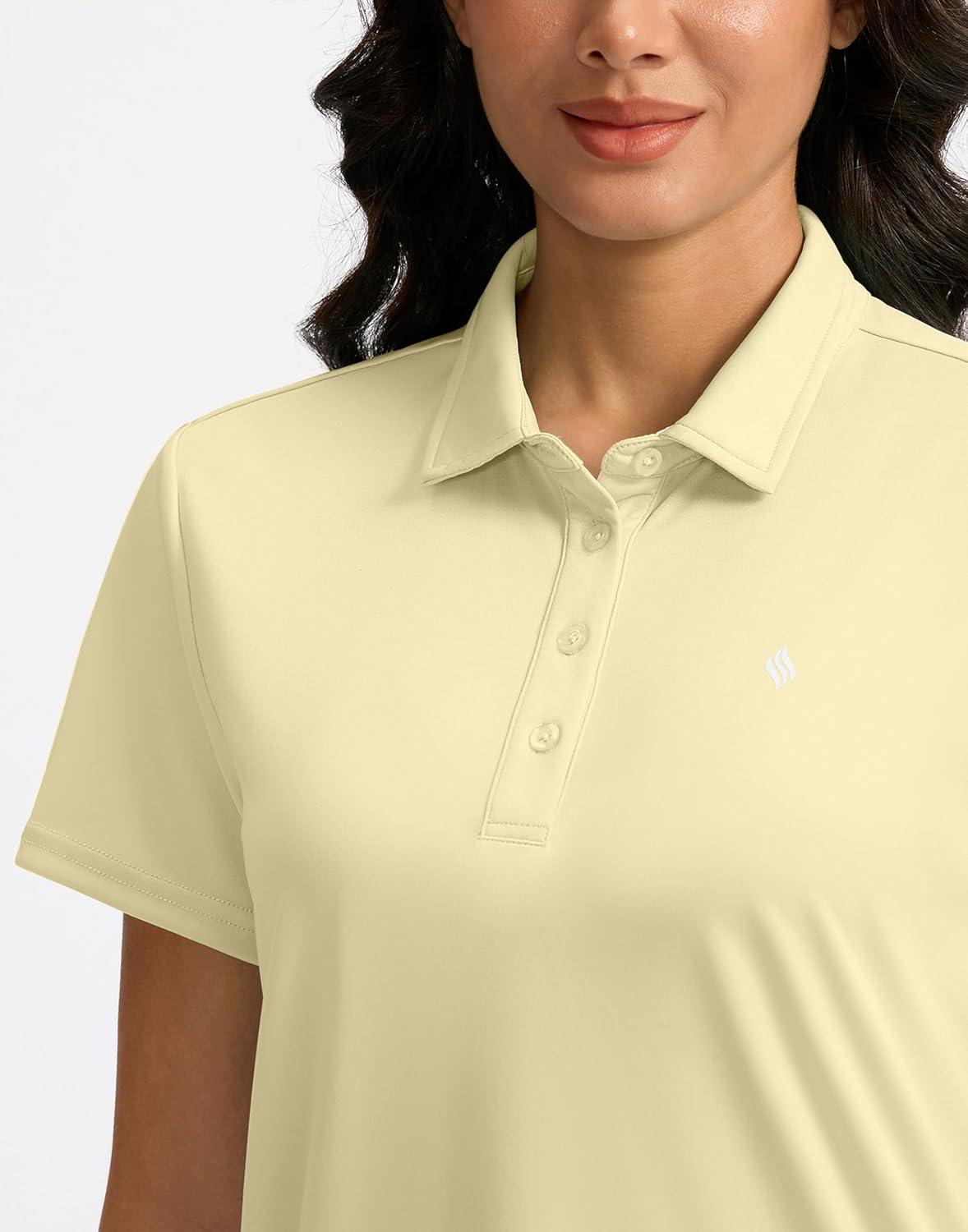imageWomens Golf Shirt Short Sleeve Lightweight Moisture Wicking Work Tennis Tops Collared Polo Shirts for Women with 4ButtonLight Yellow