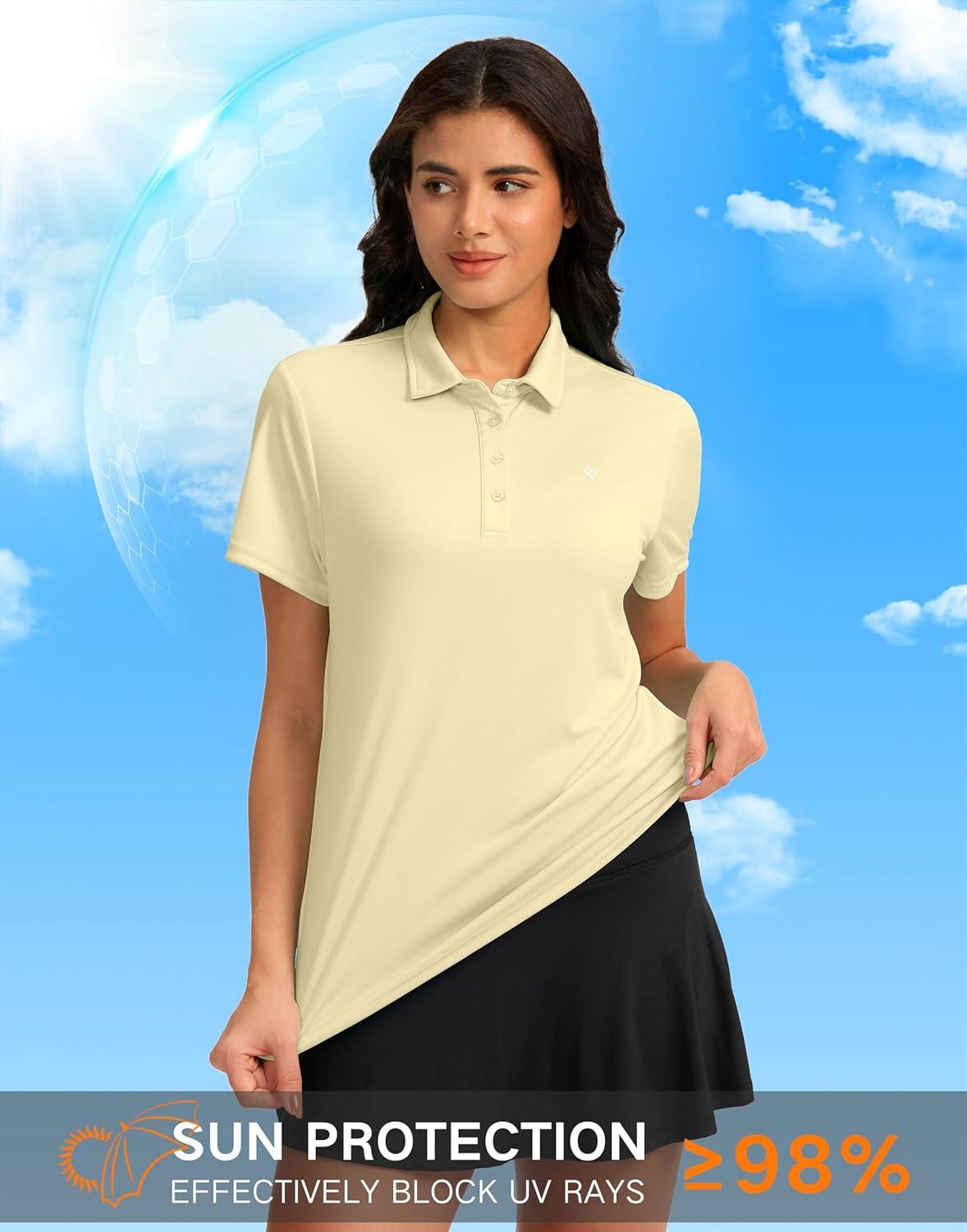imageWomens Golf Shirt Short Sleeve Lightweight Moisture Wicking Work Tennis Tops Collared Polo Shirts for Women with 4ButtonLight Yellow