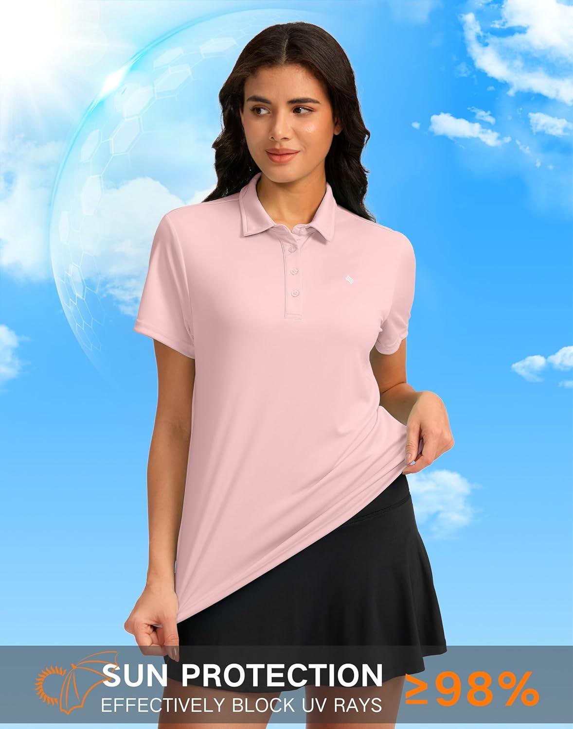 imageWomens Golf Shirt Short Sleeve Lightweight Moisture Wicking Work Tennis Tops Collared Polo Shirts for Women with 4ButtonPink