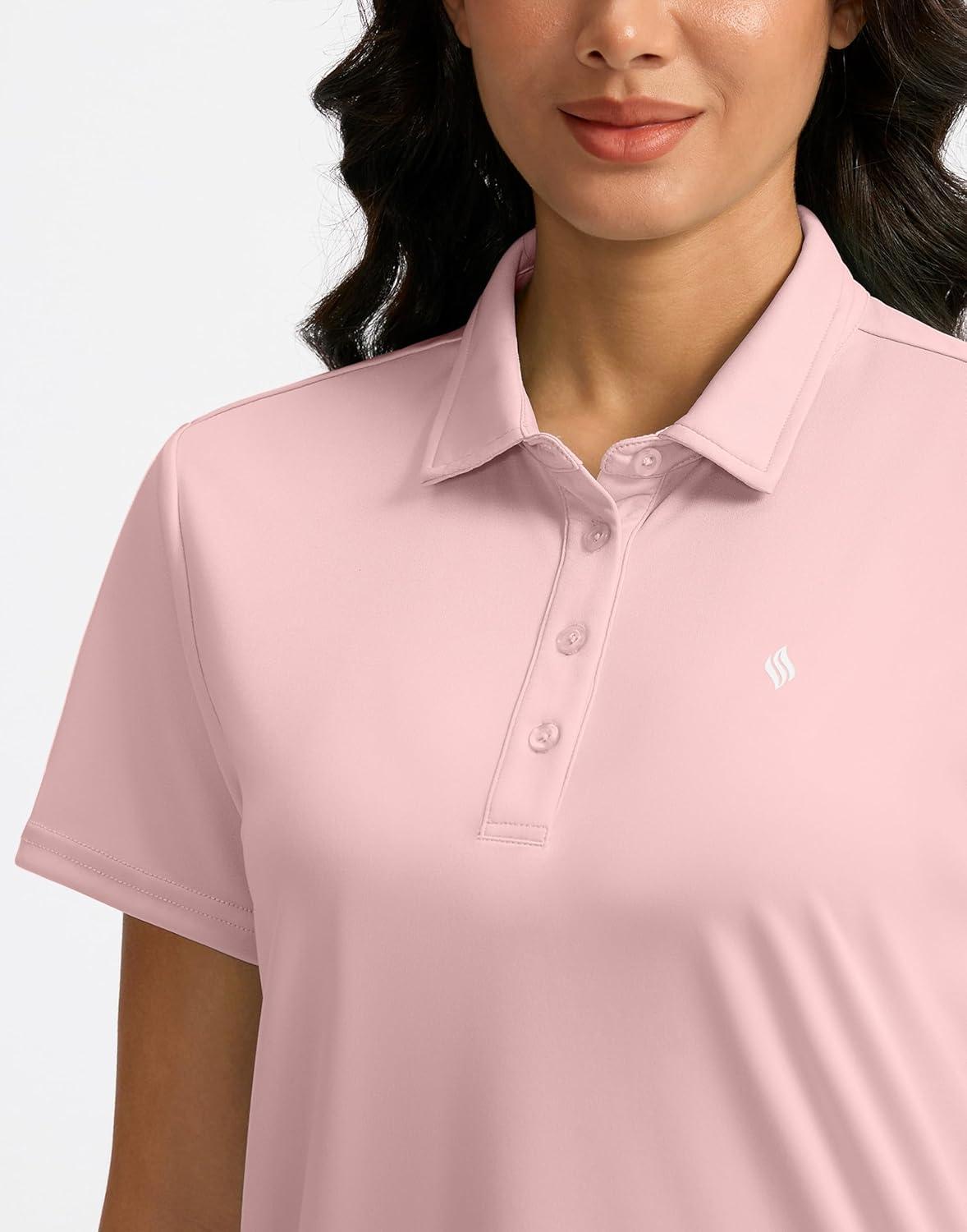 imageWomens Golf Shirt Short Sleeve Lightweight Moisture Wicking Work Tennis Tops Collared Polo Shirts for Women with 4ButtonPink