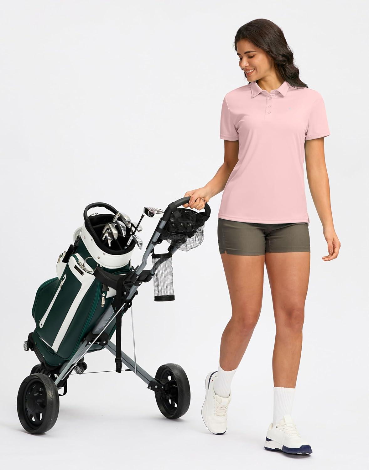 imageWomens Golf Shirt Short Sleeve Lightweight Moisture Wicking Work Tennis Tops Collared Polo Shirts for Women with 4ButtonPink