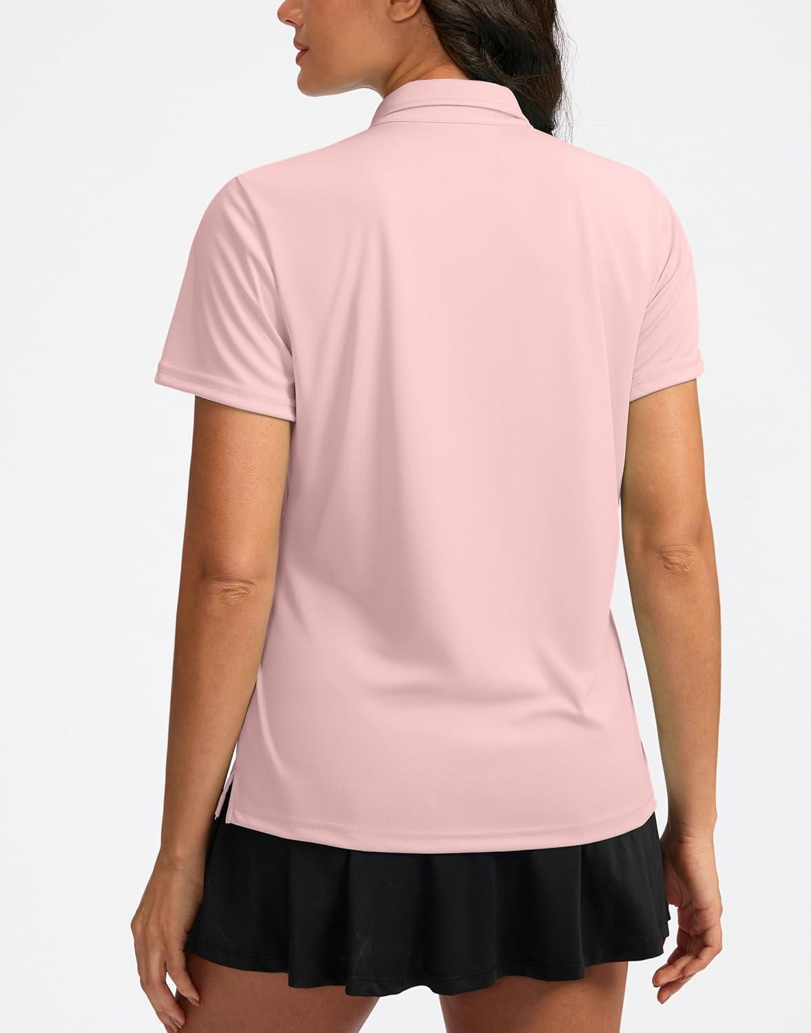 imageWomens Golf Shirt Short Sleeve Lightweight Moisture Wicking Work Tennis Tops Collared Polo Shirts for Women with 4ButtonPink