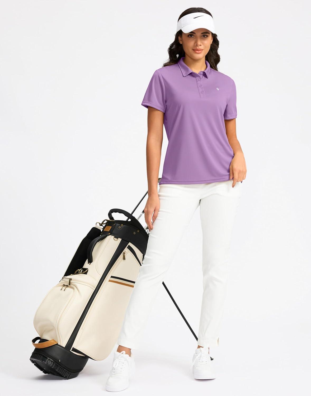 imageWomens Golf Shirt Short Sleeve Lightweight Moisture Wicking Work Tennis Tops Collared Polo Shirts for Women with 4ButtonPurple