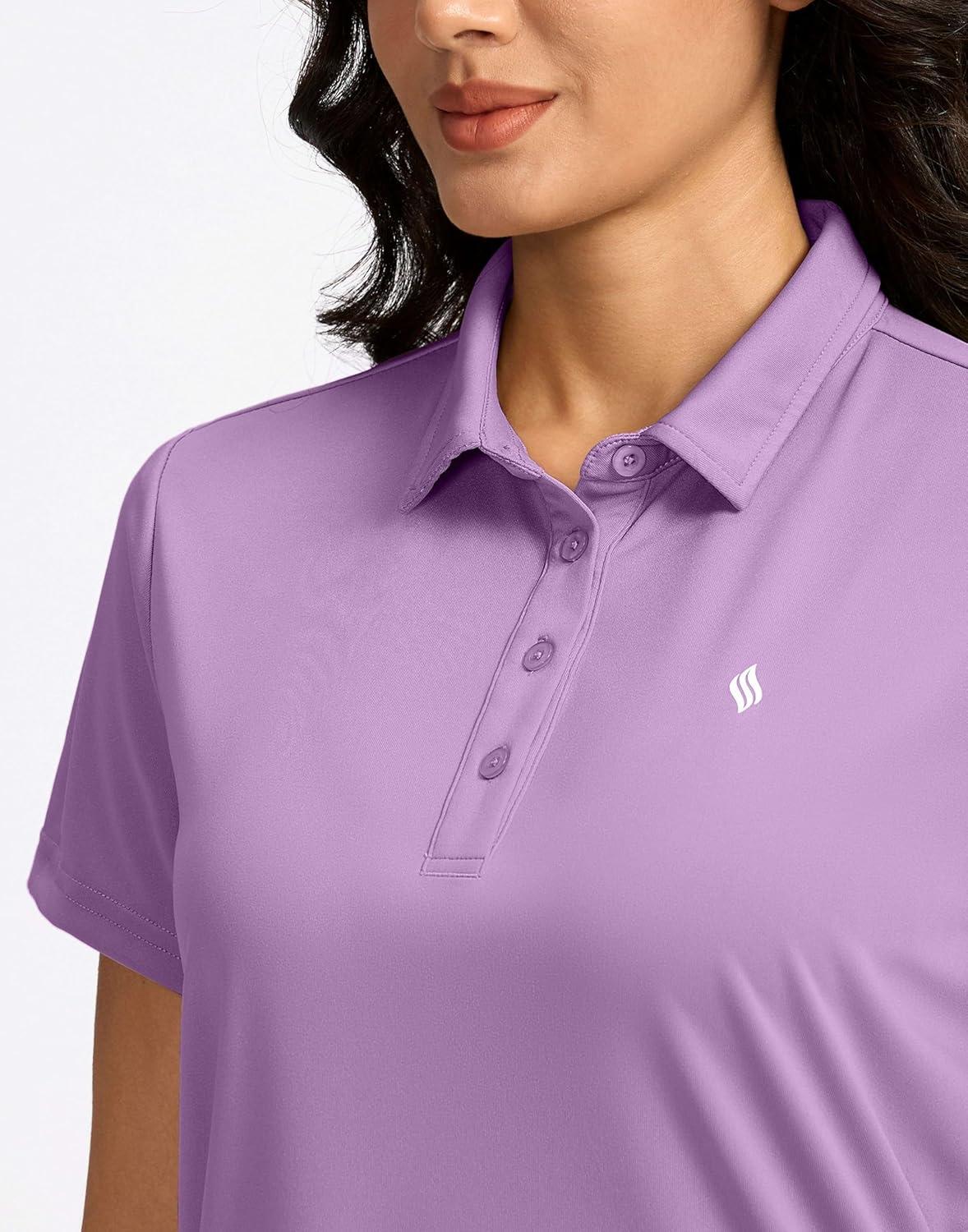 imageWomens Golf Shirt Short Sleeve Lightweight Moisture Wicking Work Tennis Tops Collared Polo Shirts for Women with 4ButtonPurple