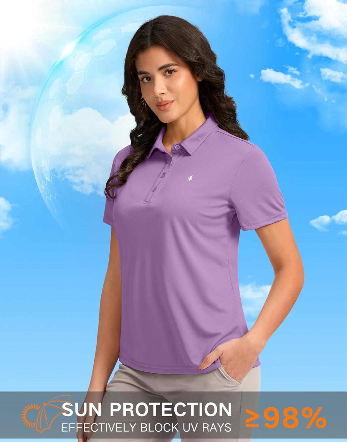 imageWomens Golf Shirt Short Sleeve Lightweight Moisture Wicking Work Tennis Tops Collared Polo Shirts for Women with 4ButtonPurple