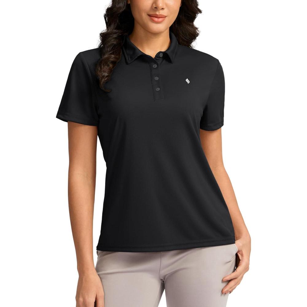 imageWomens Golf Shirt Short Sleeve Lightweight Moisture Wicking Work Tennis Tops Collared Polo Shirts for Women with 4ButtonBlack