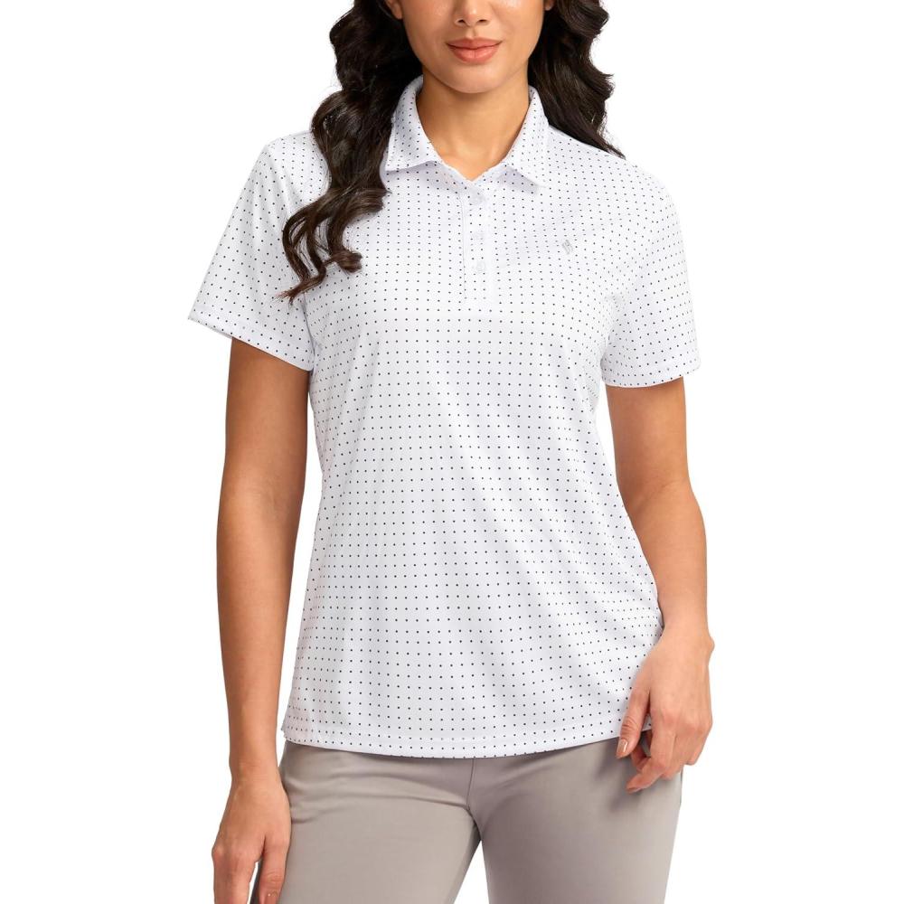 imageWomens Golf Shirt Short Sleeve Lightweight Moisture Wicking Work Tennis Tops Collared Polo Shirts for Women with 4ButtonBlack Dot