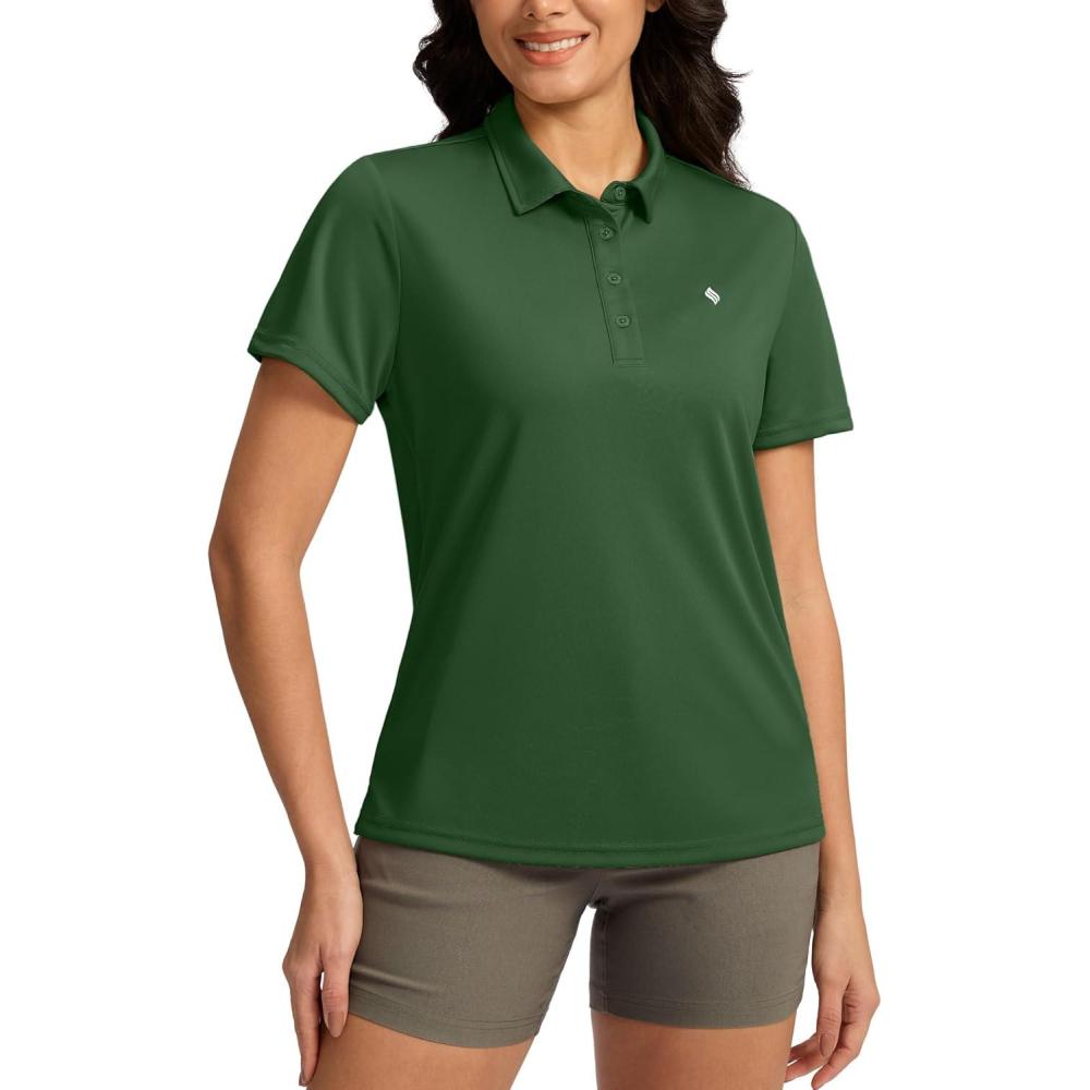 imageWomens Golf Shirt Short Sleeve Lightweight Moisture Wicking Work Tennis Tops Collared Polo Shirts for Women with 4ButtonGreen