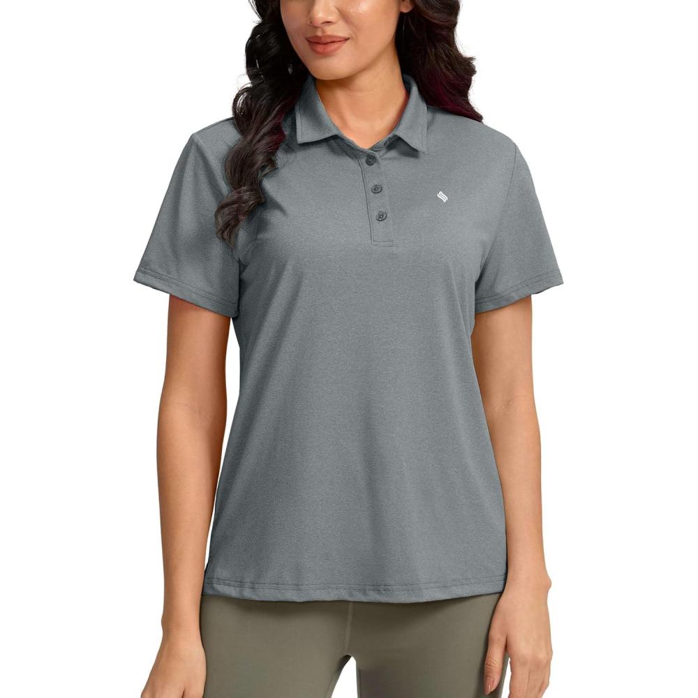 imageWomens Golf Shirt Short Sleeve Lightweight Moisture Wicking Work Tennis Tops Collared Polo Shirts for Women with 4ButtonHeather Grey