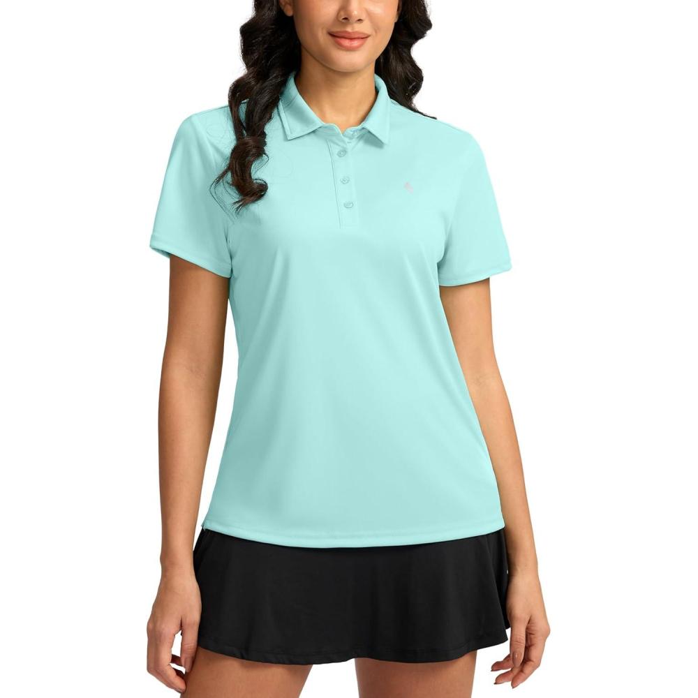 imageWomens Golf Shirt Short Sleeve Lightweight Moisture Wicking Work Tennis Tops Collared Polo Shirts for Women with 4ButtonLight Green