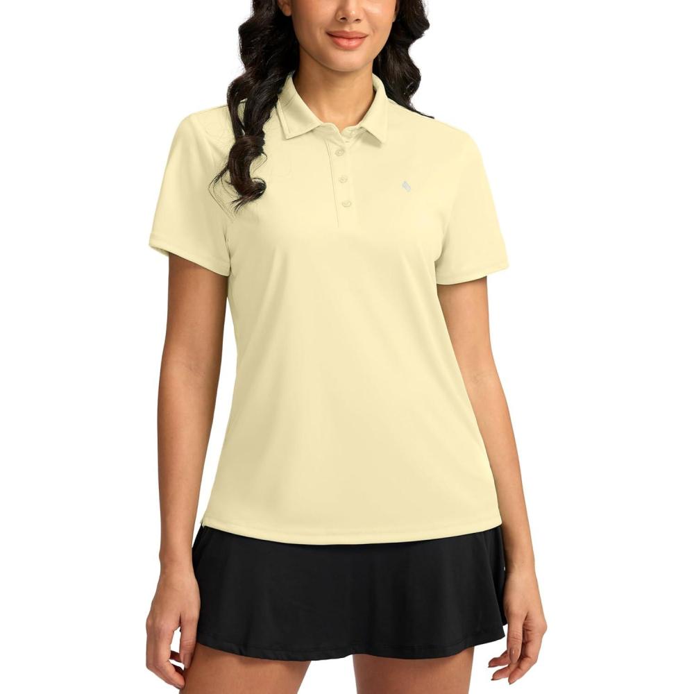 imageWomens Golf Shirt Short Sleeve Lightweight Moisture Wicking Work Tennis Tops Collared Polo Shirts for Women with 4ButtonLight Yellow
