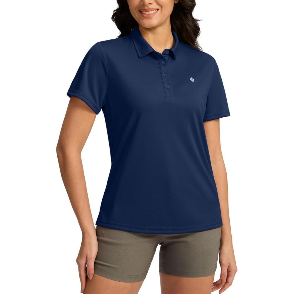imageWomens Golf Shirt Short Sleeve Lightweight Moisture Wicking Work Tennis Tops Collared Polo Shirts for Women with 4ButtonNavy