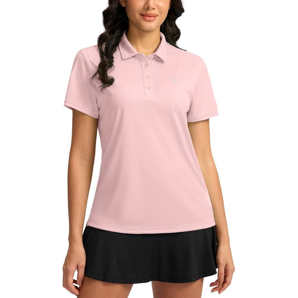 imageWomens Golf Shirt Short Sleeve Lightweight Moisture Wicking Work Tennis Tops Collared Polo Shirts for Women with 4ButtonPink