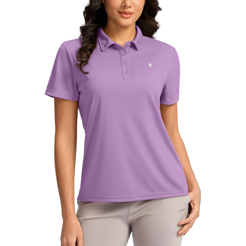 imageWomens Golf Shirt Short Sleeve Lightweight Moisture Wicking Work Tennis Tops Collared Polo Shirts for Women with 4ButtonPurple