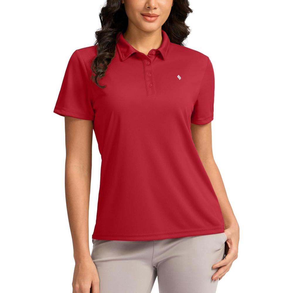 imageWomens Golf Shirt Short Sleeve Lightweight Moisture Wicking Work Tennis Tops Collared Polo Shirts for Women with 4ButtonRed