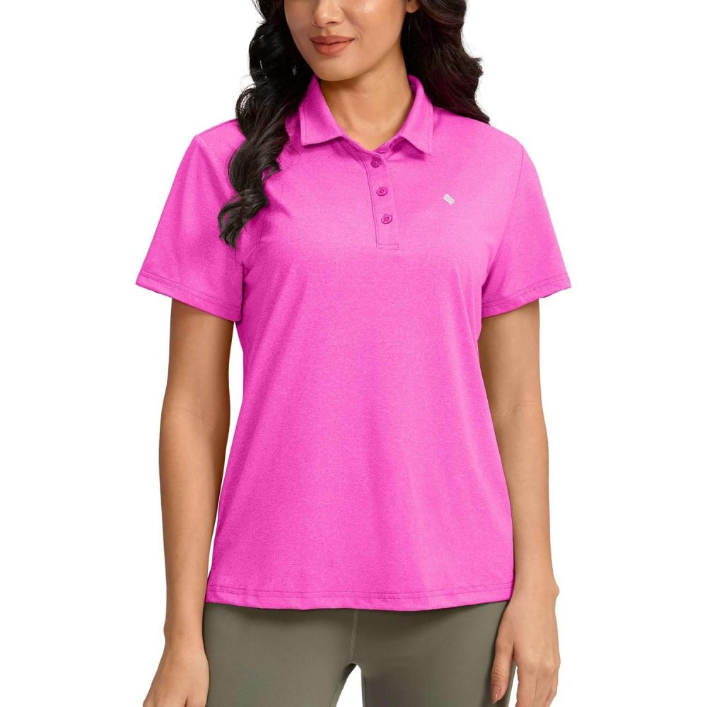 imageWomens Golf Shirt Short Sleeve Lightweight Moisture Wicking Work Tennis Tops Collared Polo Shirts for Women with 4ButtonRose