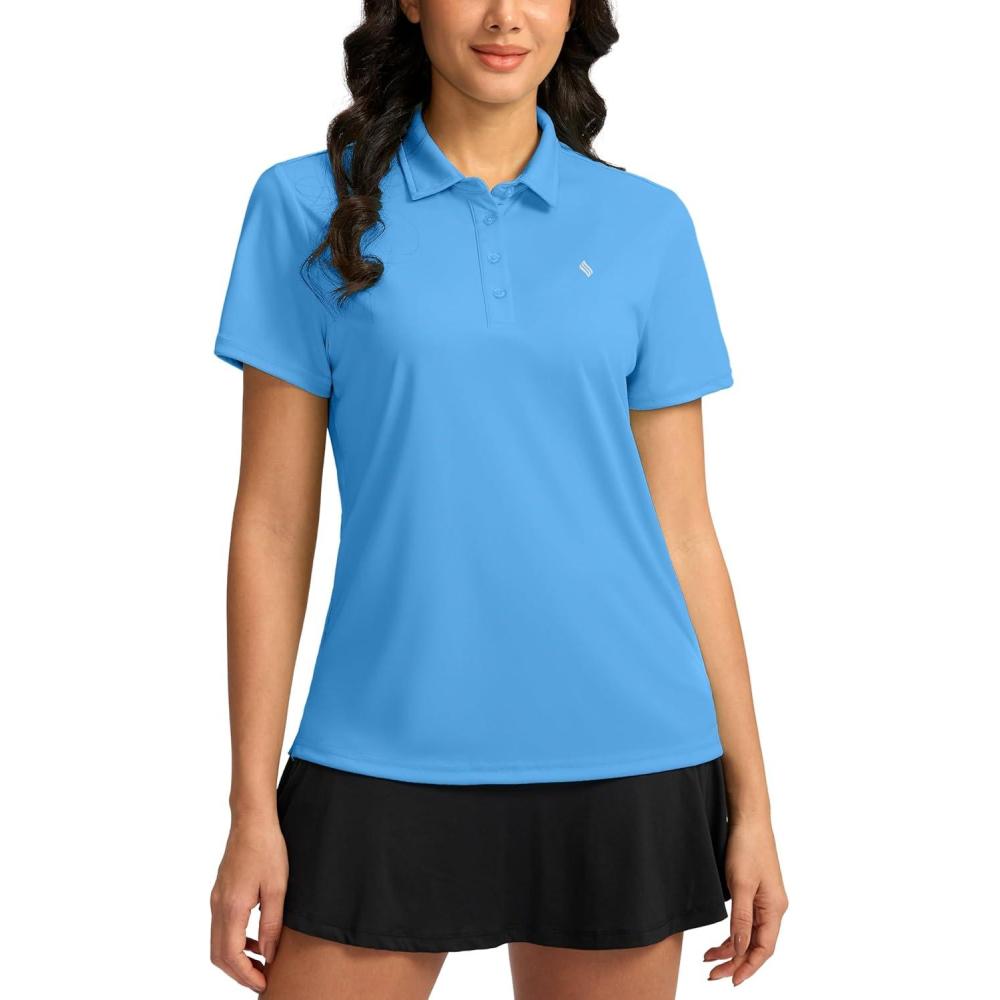 imageWomens Golf Shirt Short Sleeve Lightweight Moisture Wicking Work Tennis Tops Collared Polo Shirts for Women with 4ButtonSky Blue