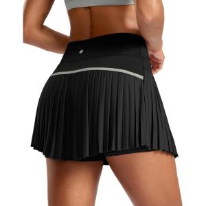 SANTINY Pleated Tennis Skirt for Women with Pockets High Waisted Athletic Golf Skorts with Shorts for Workout Pickleball(Black#grey)