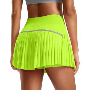 SANTINY Pleated Tennis Skirt for Women with Pockets High Waisted Athletic Golf Skorts with Shorts for Workout Pickleball(Green Citrine)