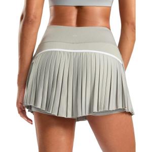 SANTINY Pleated Tennis Skirt for Women with Pockets High Waisted Athletic Golf Skorts with Shorts for Workout Pickleball(Light Grey)