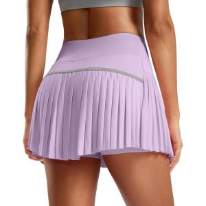 SANTINY Pleated Tennis Skirt for Women with Pockets High Waisted Athletic Golf Skorts with Shorts for Workout Pickleball(Light Purple)