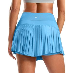 SANTINY Pleated Tennis Skirt for Women with Pockets High Waisted Athletic Golf Skorts with Shorts for Workout Pickleball(Lightblue)