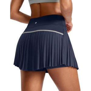 SANTINY Pleated Tennis Skirt for Women with Pockets High Waisted Athletic Golf Skorts with Shorts for Workout Pickleball(Navy)