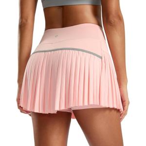 SANTINY Pleated Tennis Skirt for Women with Pockets High Waisted Athletic Golf Skorts with Shorts for Workout Pickleball(Pink)