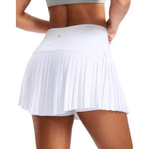 SANTINY Pleated Tennis Skirt for Women with Pockets High Waisted Athletic Golf Skorts with Shorts for Workout Pickleball(White)