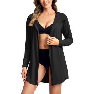 SANTINY Women’s UPF50+ Swim Cover Up Sun Protection Hoodie Long UV Jacket SPF Lightweight Swimsuit Beach Cover Ups for Women(Black)