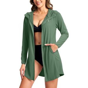 SANTINY Women’s UPF50+ Swim Cover Up Sun Protection Hoodie Long UV Jacket SPF Lightweight Swimsuit Beach Cover Ups for Women(Green)