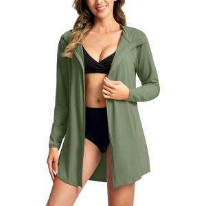 SANTINY Women’s UPF50+ Swim Cover Up Sun Protection Hoodie Long UV Jacket SPF Lightweight Swimsuit Beach Cover Ups for Women(Olive)