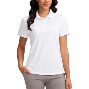 Women’s Golf Shirt Short Sleeve Lightweight Moisture Wicking Work Tennis Tops Collared Polo Shirts for Women with 4-Button(A White)