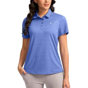 Women’s Golf Shirt Short Sleeve Lightweight Moisture Wicking Work Tennis Tops Collared Polo Shirts for Women with 4-Button(Blue)