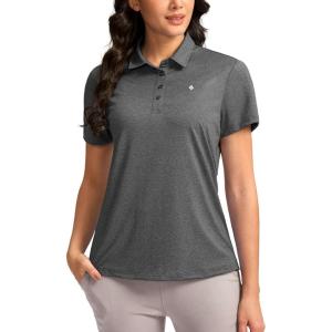 Women’s Golf Shirt Short Sleeve Lightweight Moisture Wicking Work Tennis Tops Collared Polo Shirts for Women with 4-Button(Charcoal)
