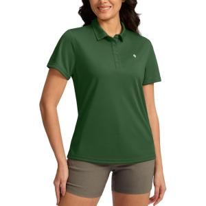 Women’s Golf Shirt Short Sleeve Lightweight Moisture Wicking Work Tennis Tops Collared Polo Shirts for Women with 4-Button(Green)
