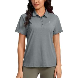Women’s Golf Shirt Short Sleeve Lightweight Moisture Wicking Work Tennis Tops Collared Polo Shirts for Women with 4-Button(Heather Grey)