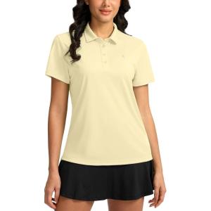 Women’s Golf Shirt Short Sleeve Lightweight Moisture Wicking Work Tennis Tops Collared Polo Shirts for Women with 4-Button(Light Yellow)
