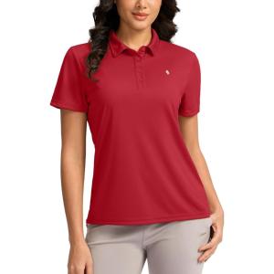 Women’s Golf Shirt Short Sleeve Lightweight Moisture Wicking Work Tennis Tops Collared Polo Shirts for Women with 4-Button(Red)