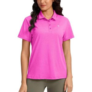 Women’s Golf Shirt Short Sleeve Lightweight Moisture Wicking Work Tennis Tops Collared Polo Shirts for Women with 4-Button(Rose)