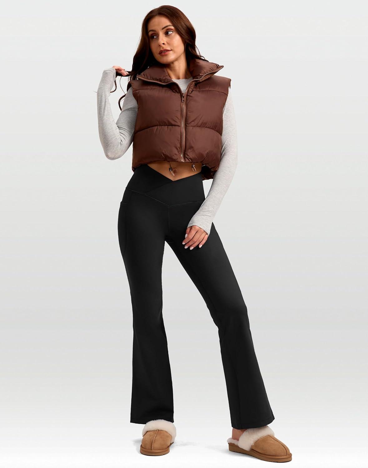 image:imageSANTINY Womens Fleece Lined Pants with Pockets Crossover Yoga Pants 28530532 Thermal Warm Flare Leggings for WomenBlack