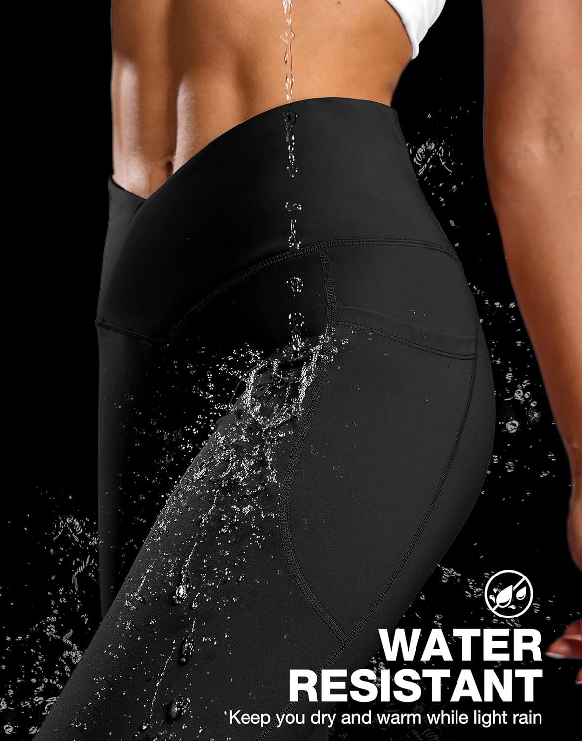 image:imageSANTINY Womens Fleece Lined Pants with Pockets Crossover Yoga Pants 28530532 Thermal Warm Flare Leggings for WomenBlack