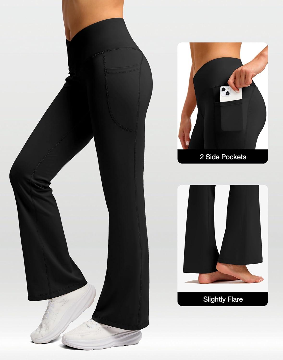 image:imageSANTINY Womens Fleece Lined Pants with Pockets Crossover Yoga Pants 28530532 Thermal Warm Flare Leggings for WomenBlack