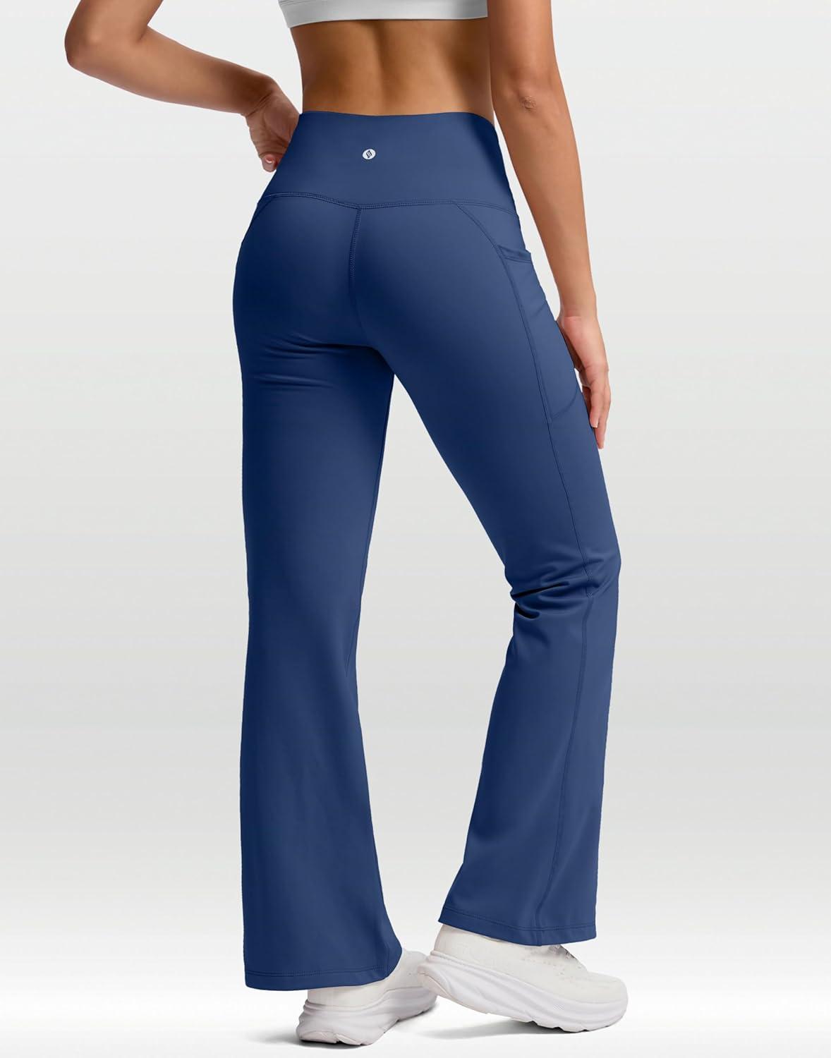 image:imageSANTINY Womens Fleece Lined Pants with Pockets Crossover Yoga Pants 28530532 Thermal Warm Flare Leggings for WomenBlue